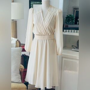 Vintage 70’s Chiffon Pleated | Belted Dress. Women’s Sz-S Mid Century Modern.